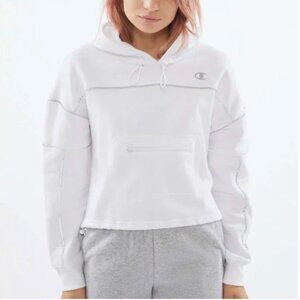 Champion Urban Outfitters Cropped White Reflective Hoodie Size L Boxy Athleisure